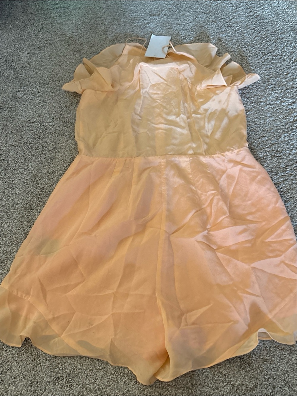 Soft Peach Button-Front Ruffle Romper - Picture 3 of 6